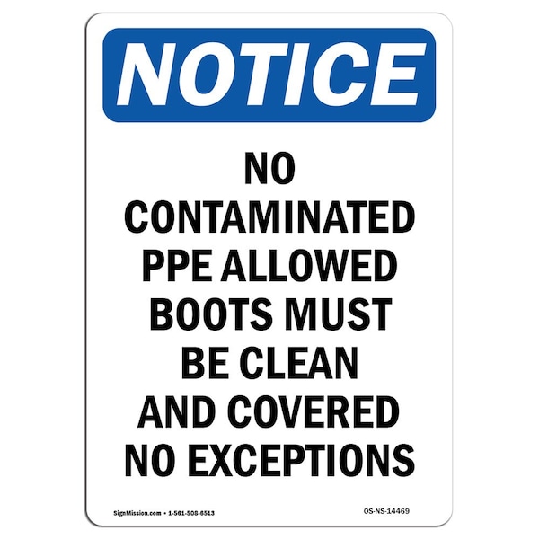 OSHA Sign, No Contaminate PPE Allowed Boots, 5in X 3.5in, 10PK, 3.5" W, 5" H, Portrait, PK10